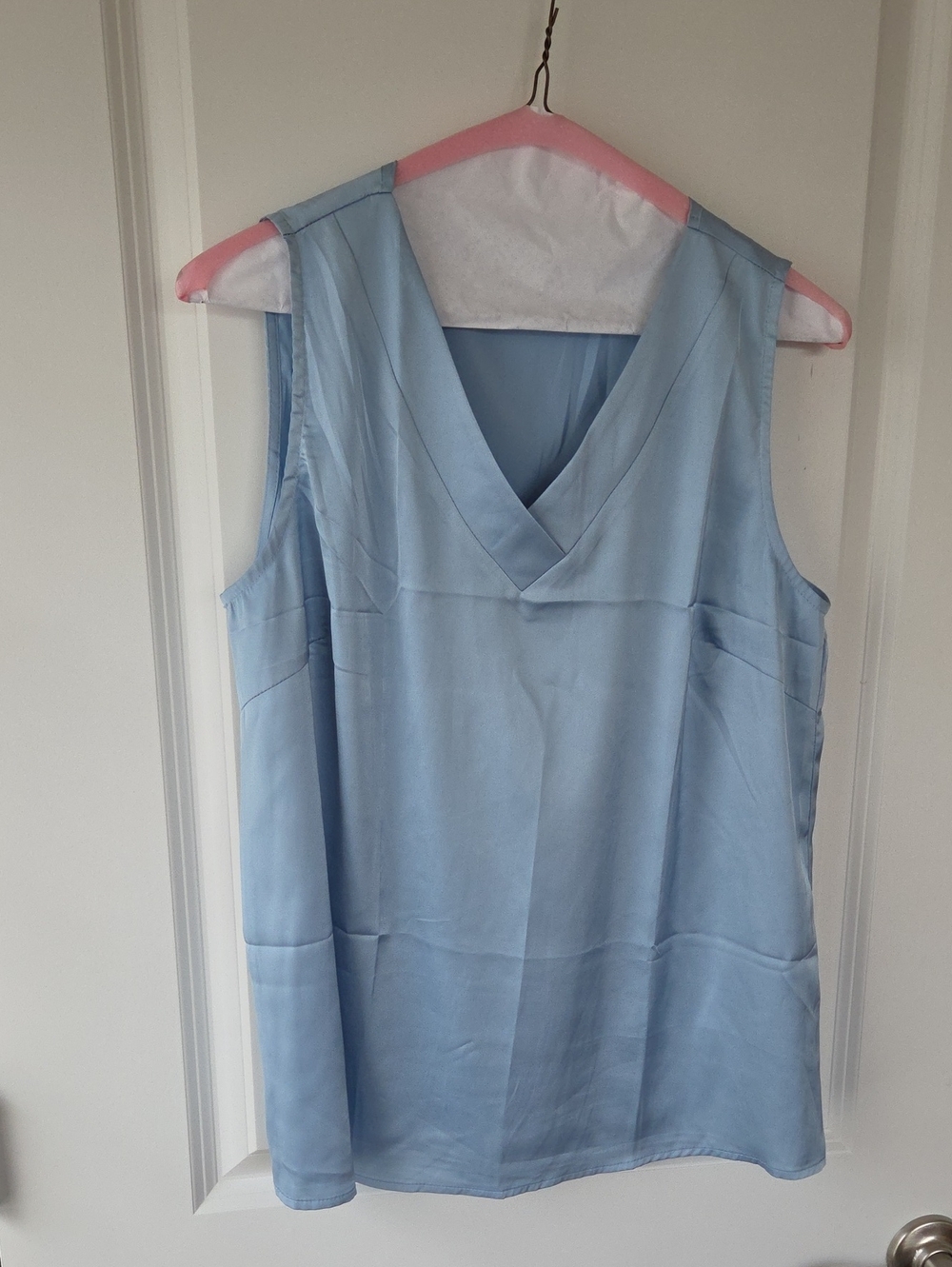 Sleeveless V-Neck Light Blue Women's Blouse